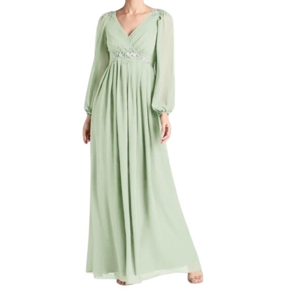 PINUP FASHION Formal‎ Pleated Chiffon Maxi Dress Size 20W Sage-Green